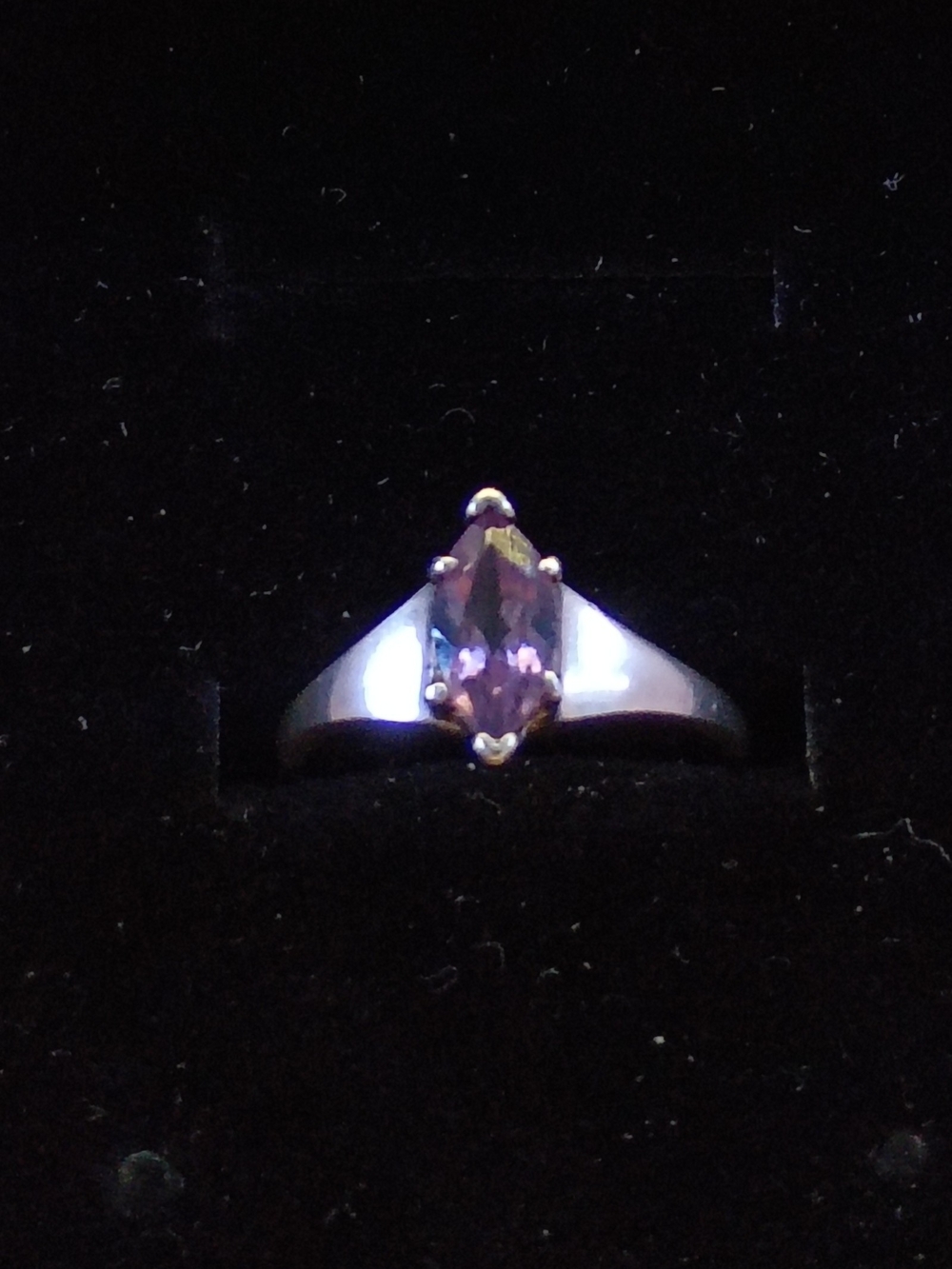Vtg Rare Sexy Marquis Amethyst Solitaire Ring sz 8 925 Sterling 3 gm Exc Cond!